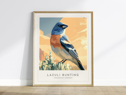 Lazuli Bunting, Passerina amoena Poster | Vibrant Songbird Nature Poster Wall Art — framed wall art
