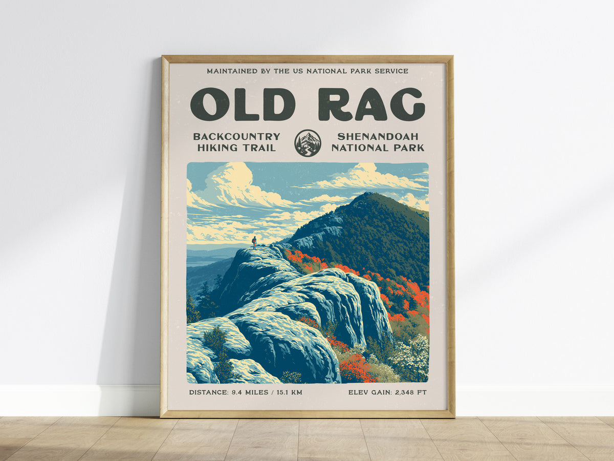 Old Rag, Shenandoah National Park Poster | Hiker Gift | Backcountry Trail Wall Art — framed wall art
