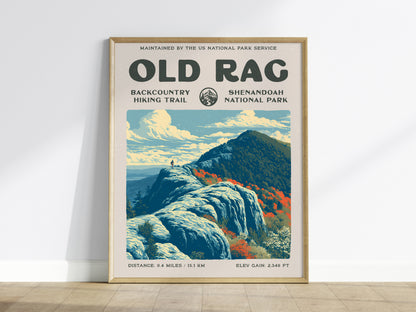 Old Rag, Shenandoah National Park Poster | Hiker Gift | Backcountry Trail Wall Art — framed wall art