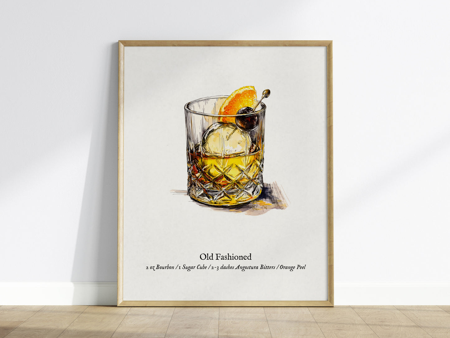 Old Fashioned Cocktail Poster | Vintage Pen & Ink Scientific Illustration Wall Art — framed wall art