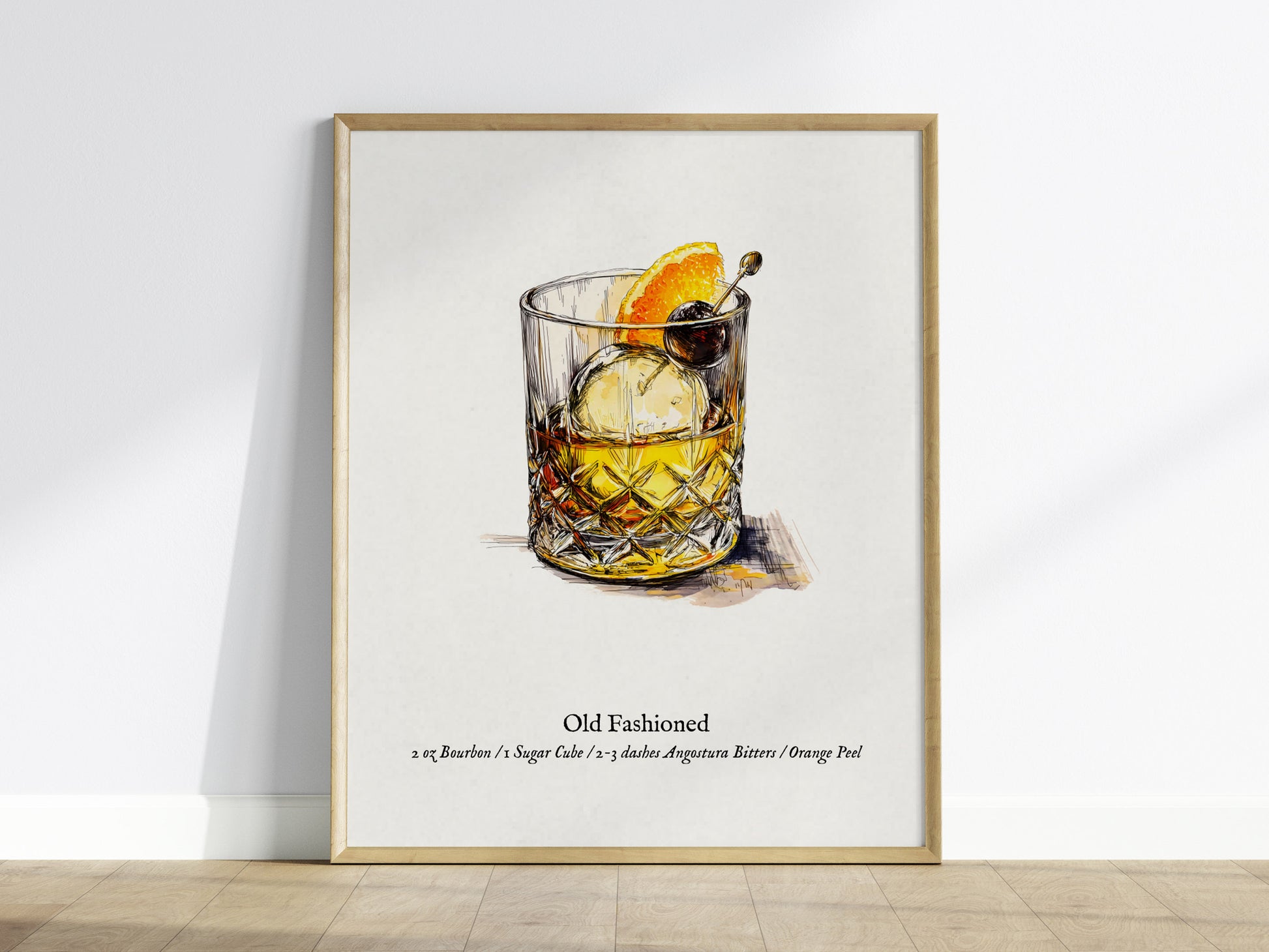 Old Fashioned Cocktail Poster | Vintage Pen & Ink Scientific Illustration Wall Art — framed wall art