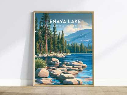 Tenaya Lake, Yosemite National Park, California Poster | Mountain Lake Vacation Wall Art — framed wall art