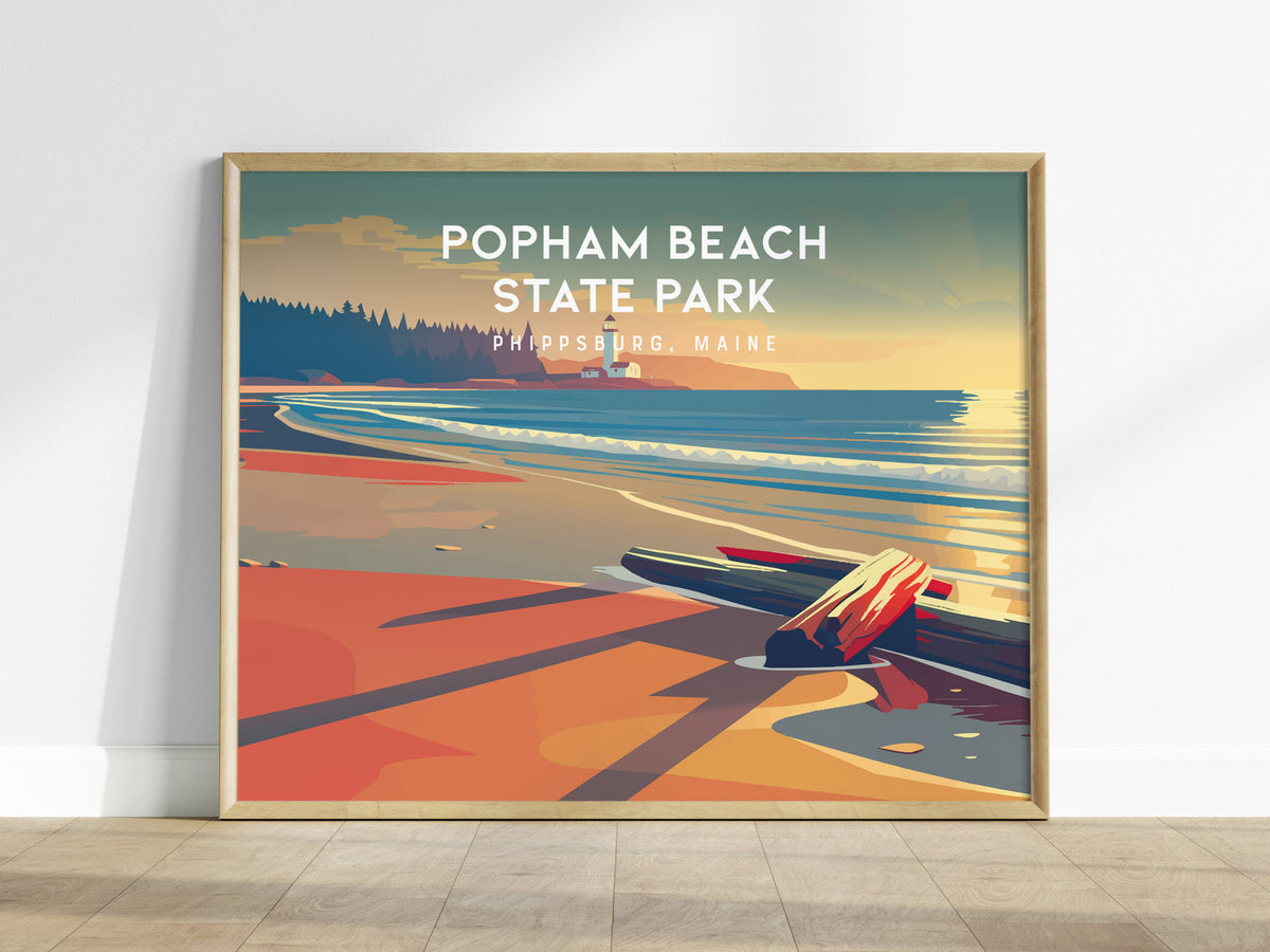 Popham Beach State Park Landscape Poster | Phippsburg, Maine Travel Wall Art — framed wall art