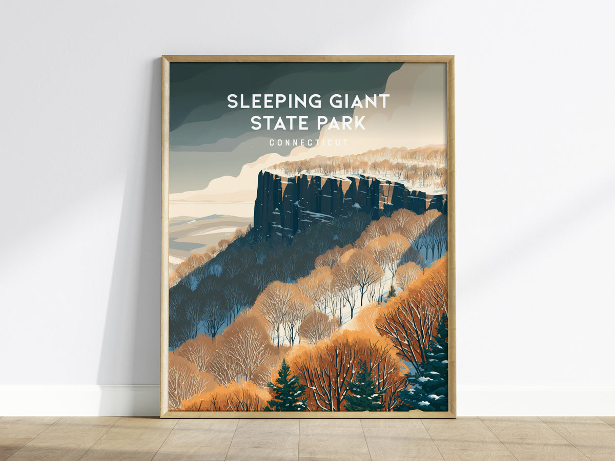 Sleeping Giant State Park, Connecticut Poster | Traprock Ridge Trail Destination Print Wall Art — framed wall art