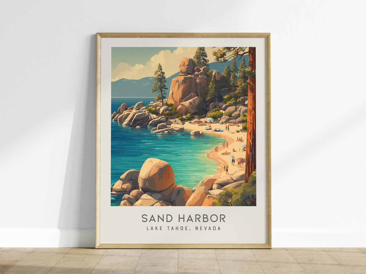 Sand Harbor Matte Border Poster | Lake Tahoe, Nevada Coastal Beach Decor — framed wall art