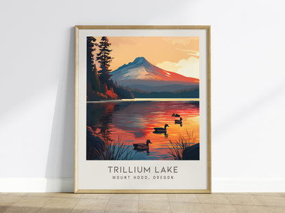 Trillium Lake Matte Border Poster | Mount Hood, Oregon Travel Wall Art — framed wall art