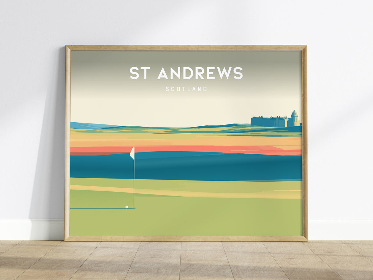 St Andrews Old Course, Scotland Landscape Poster | Golf Course Print Country Club Decor Wall Art — framed wall art