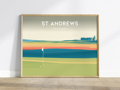 St Andrews Old Course, Scotland Landscape Poster | Golf Course Print Country Club Decor Wall Art — framed wall art