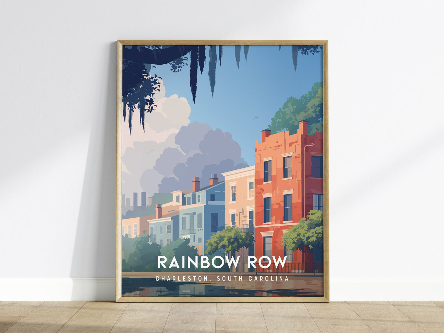 Rainbow Row, Charleston Poster | Colorful Historic Homes Coastal Wall Art — framed wall art