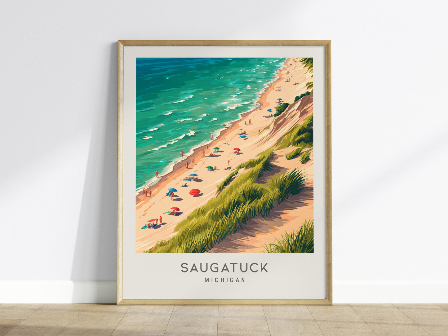 Saugatuck Matte Border Poster | Michigan Coastal Beach Decor Travel Wall Art — framed wall art