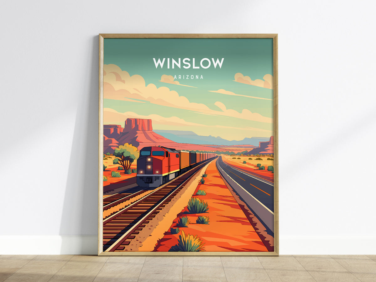 Winslow, Arizona Poster | Route 66 Desert Destination Print Wall Art — framed wall art