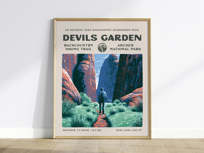 Devils Garden, Arches National Park Poster | Hiker Gift | Sandstone Fins & Arches Wall Art — framed wall art