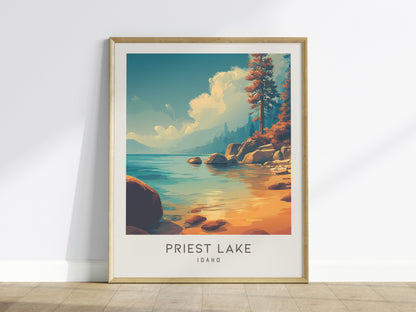 Priest Lake Matte Border Poster | Idaho Destination Print Travel Wall Art — framed wall art