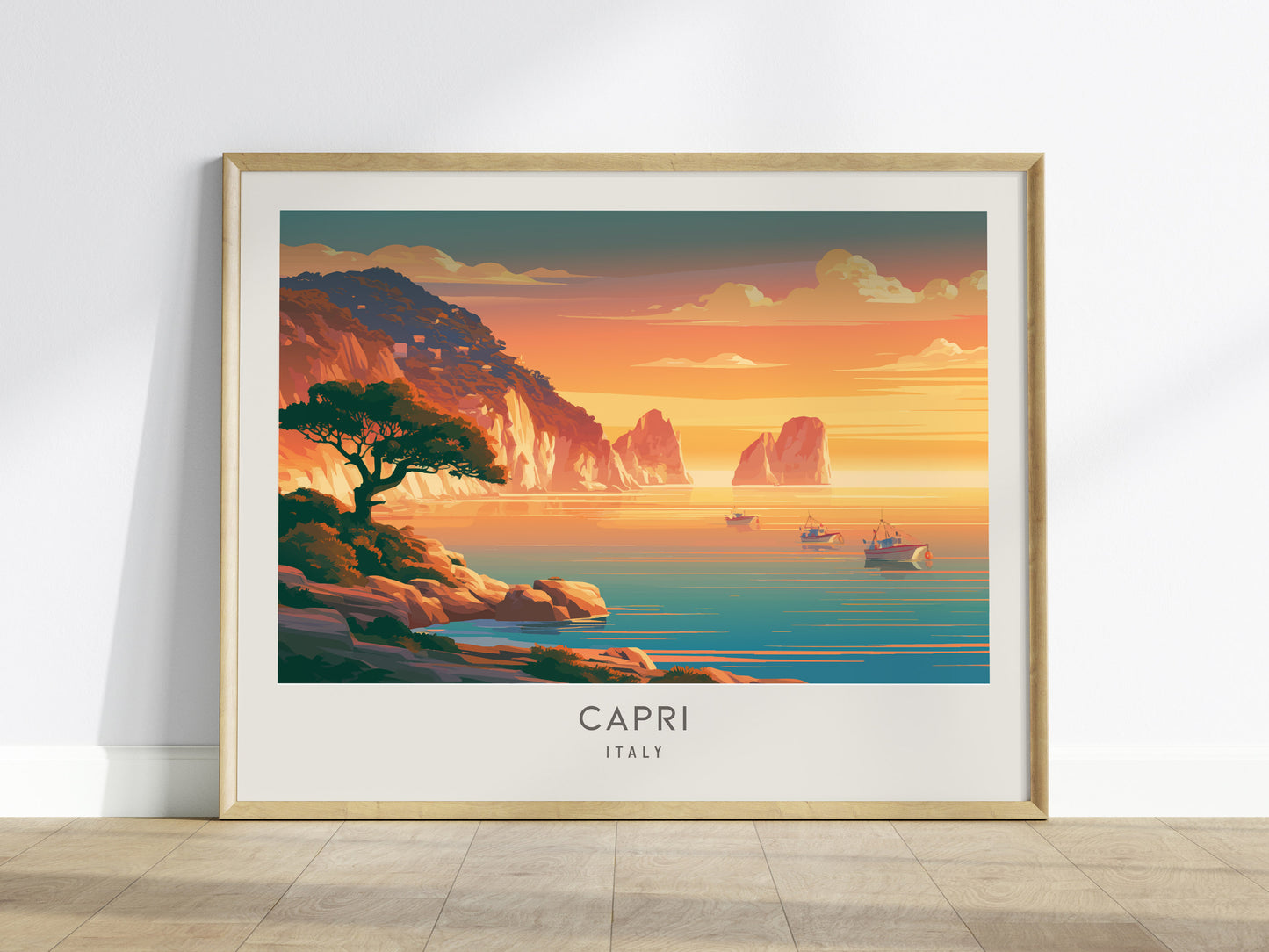 Capri Landscape Matte Border Poster | Italy Vacation Wall Art Beach House Decor — framed wall art