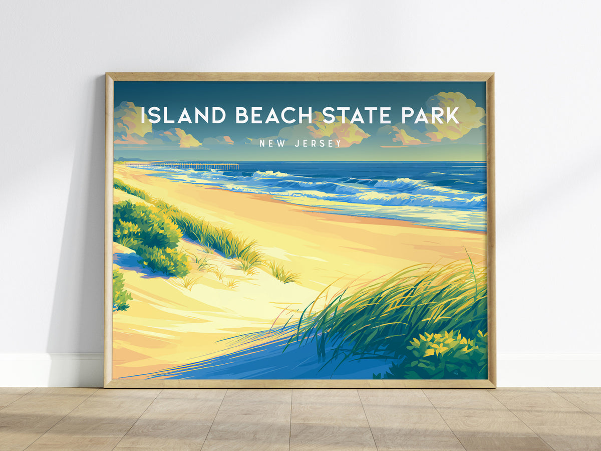 Island Beach State Park, New Jersey Landscape Poster | Coastal Beach Decor Wall Art — framed wall art