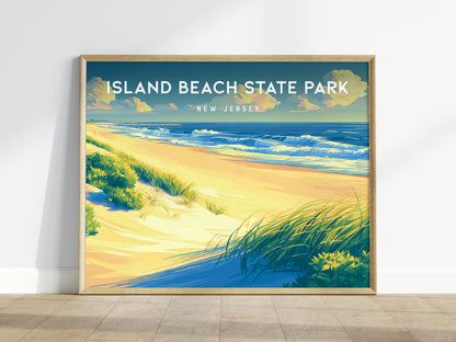Island Beach State Park, New Jersey Landscape Poster | Coastal Beach Decor Wall Art — framed wall art
