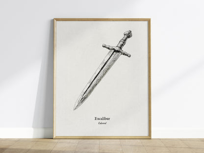 Excalibur Sword Poster | Vintage Calesvol Scientific Illustration Wall Art — framed wall art