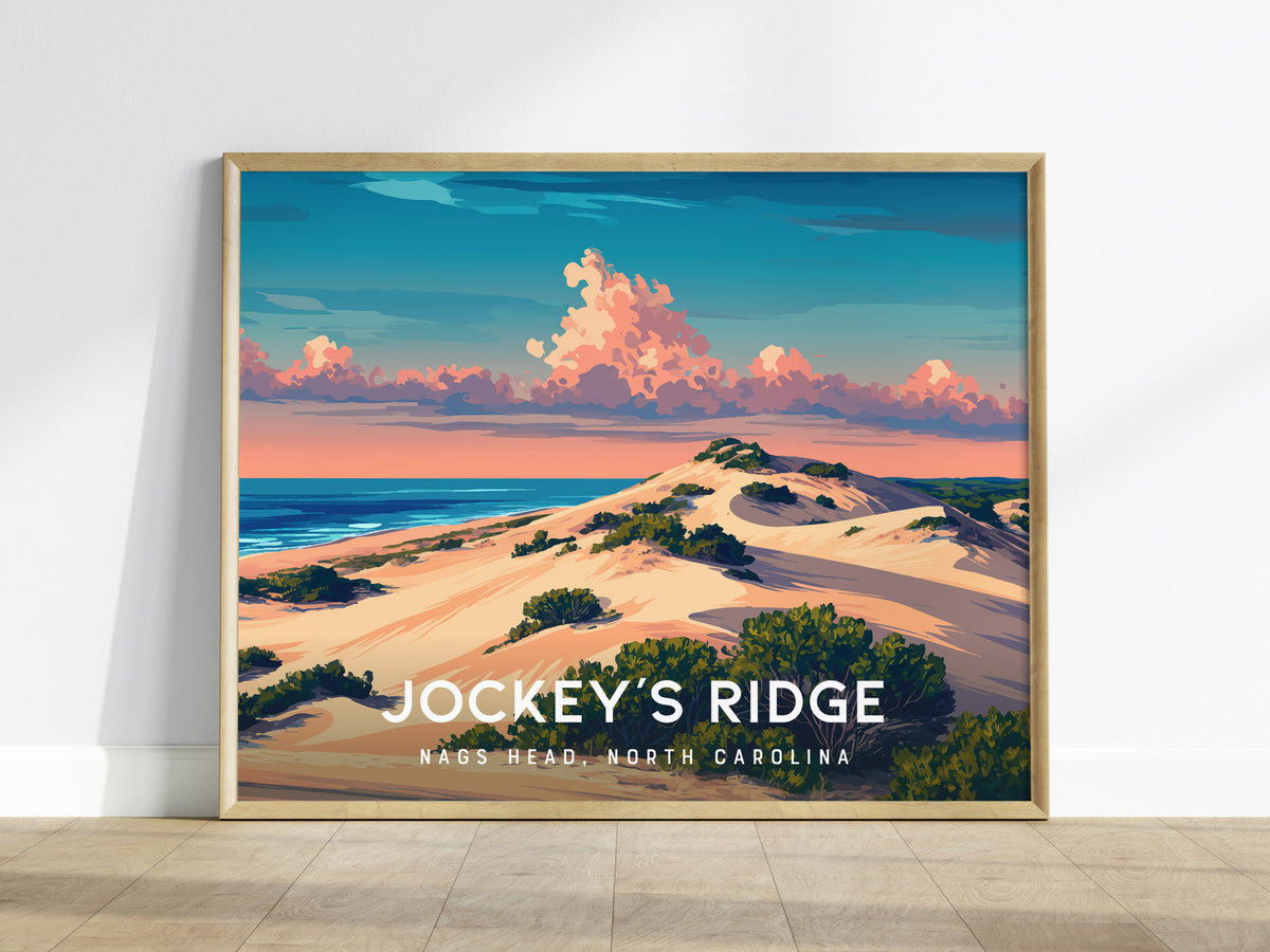 Jockey's Ridge Landscape Poster | Nags Head, North Carolina Destination Print Beach House Decor — framed wall art