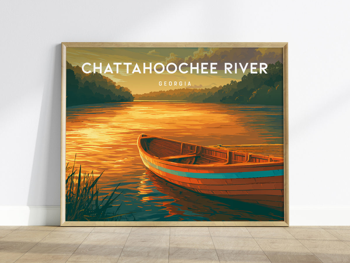 Chattahoochee River Landscape Poster | Georgia Travel Gift Coastal Beach Decor Wall Art — framed wall art