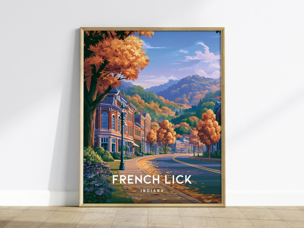 French Lick, Indiana Poster | Historic Springs Resort Town Wall Art — framed wall art