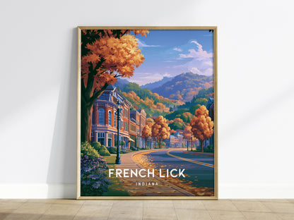 French Lick, Indiana Poster | Historic Springs Resort Town Wall Art — framed wall art