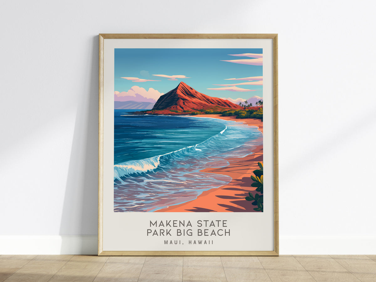 Makena State Park Big Beach Matte Border Poster | Maui, Hawaii Destination Print Travel Wall Art — framed wall art