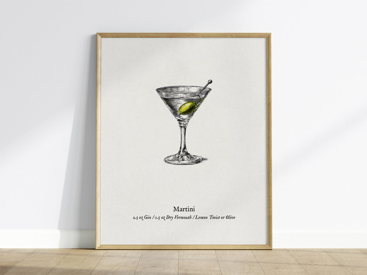 Martini Poster | Vintage Cocktail Scientific Illustration Wall Art — framed wall art