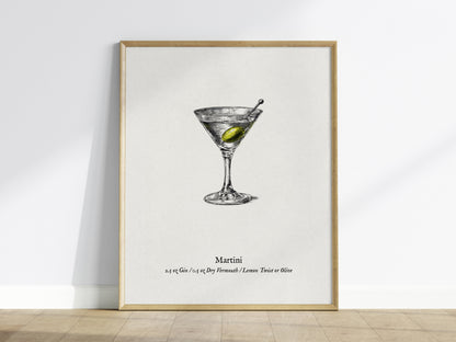 Martini Poster | Vintage Cocktail Scientific Illustration Wall Art — framed wall art