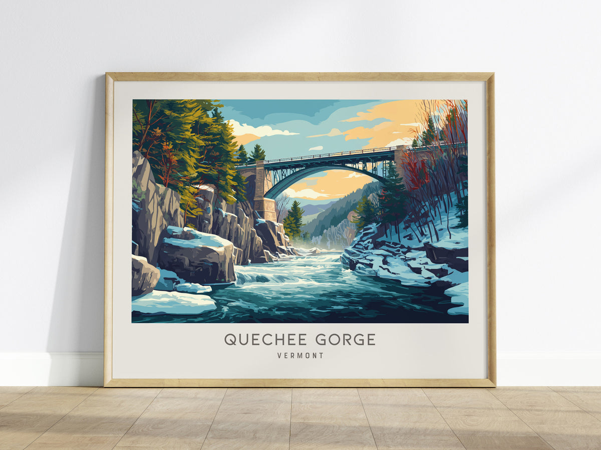 Quechee Gorge Landscape Matte Border Poster | Vermont Travel Gift Vacation Wall Art — framed wall art