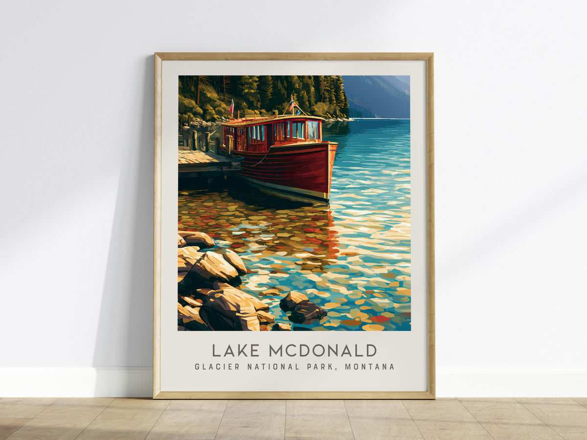 Lake McDonald Matte Border Poster | Glacier National Park, Montana Vacation Wall Art — framed wall art