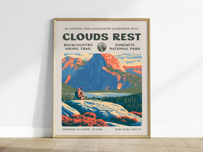 Clouds Rest, Yosemite Poster | Hiker Gift | Above the Granite Horizon Wall Art — framed wall art