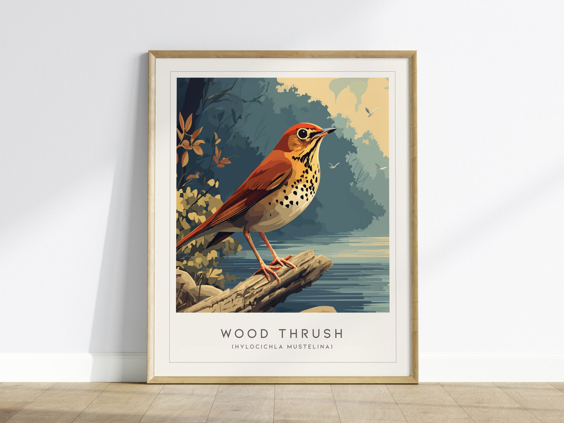 Wood Thrush Poster | Forest Songbird Nature Illustration Wall Art — framed wall art