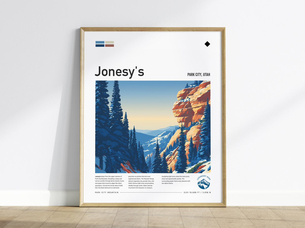Jonesy's, Park City, Utah Poster | Ski Lodge Decor Mountain Wall Art — framed wall art