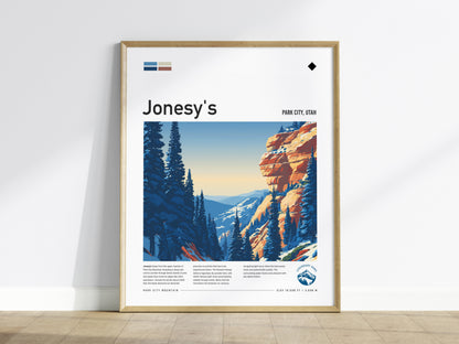 Jonesy's, Park City, Utah Poster | Ski Lodge Decor Mountain Wall Art — framed wall art