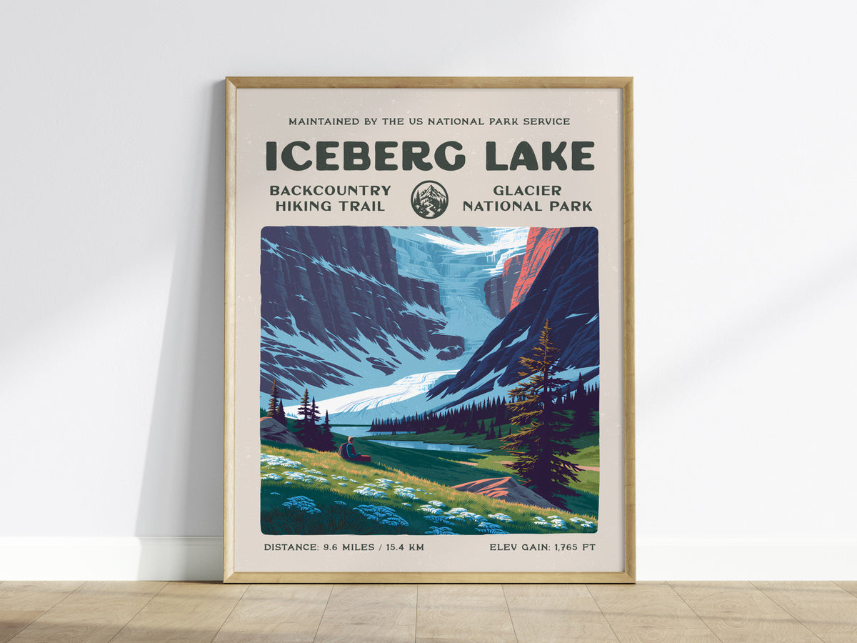 Iceberg Lake, Glacier National Park Poster | Hiker Gift | Backcountry Trail Wall Art — framed wall art
