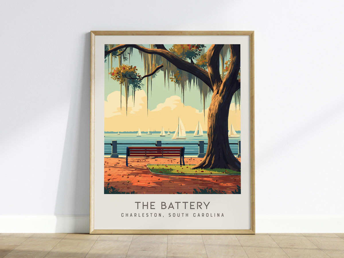 The Battery Matte Border Poster | Charleston, South Carolina Coastal Beach Decor — framed wall art
