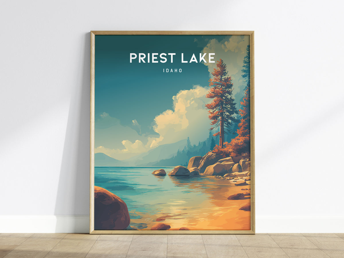 Priest Lake, Idaho Poster | Mountain Lake Retreat Framed or Unframed Wall Art — framed wall art