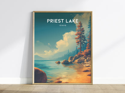 Priest Lake, Idaho Poster | Mountain Lake Retreat Framed or Unframed Wall Art — framed wall art