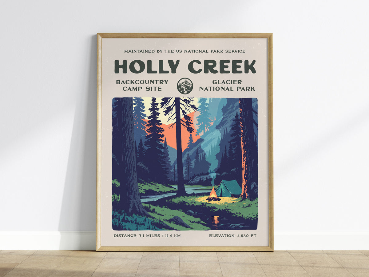 Holly Creek, Glacier National Park Poster | Hiker Gift | Backcountry Trail Wall Art — framed wall art