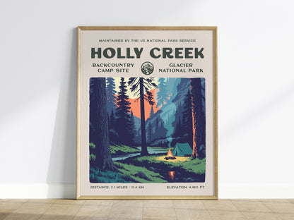 Holly Creek, Glacier National Park Poster | Hiker Gift | Backcountry Trail Wall Art — framed wall art