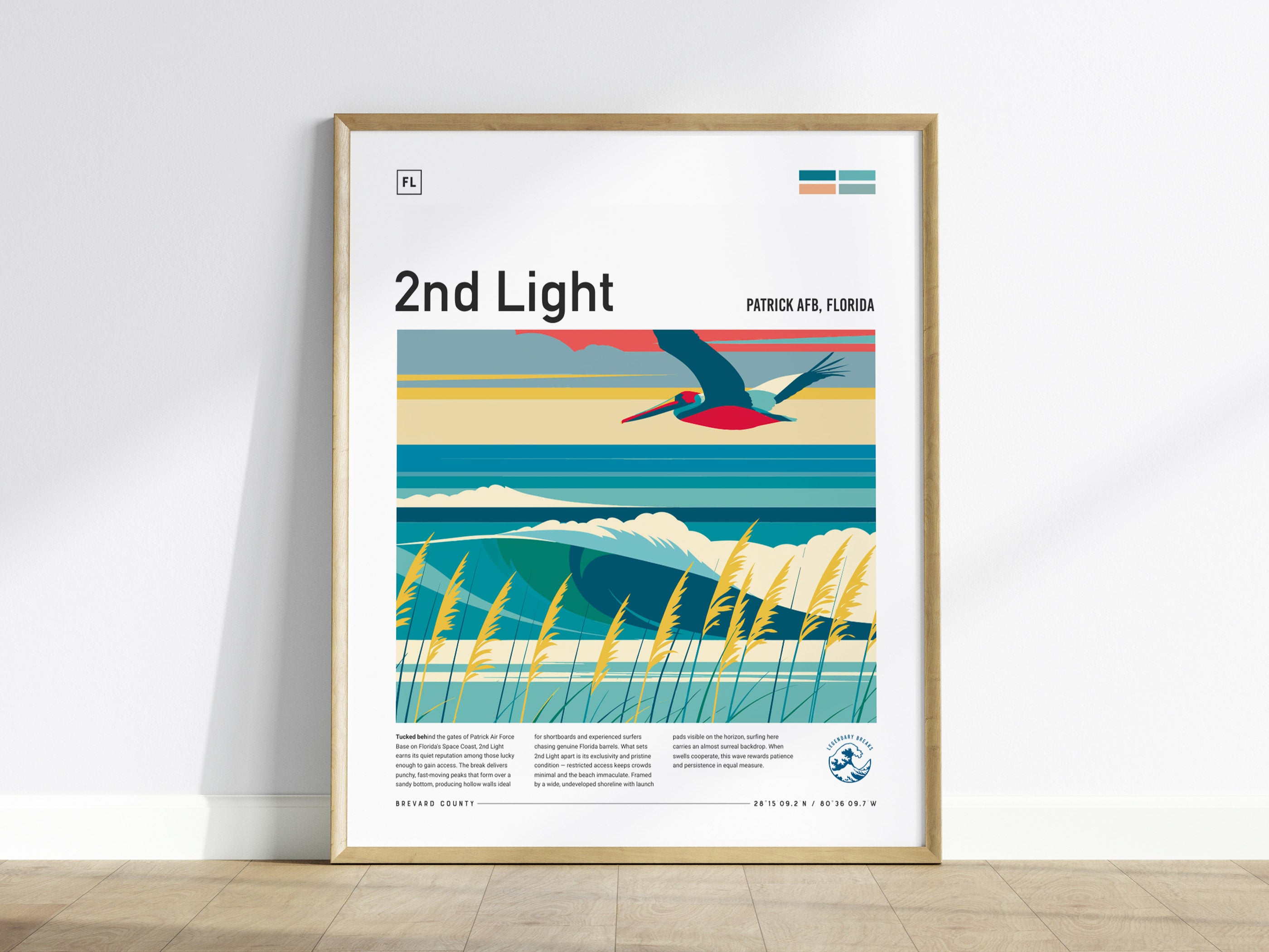 2nd Light, Florida Poster | Golden Surf Break Sunrise Wall Art