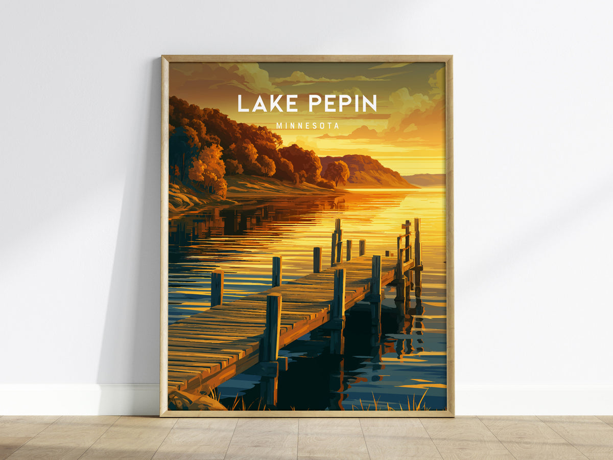 Lake Pepin, Minnesota Poster | Bluffs & Blue Water Travel Wall Art — framed wall art