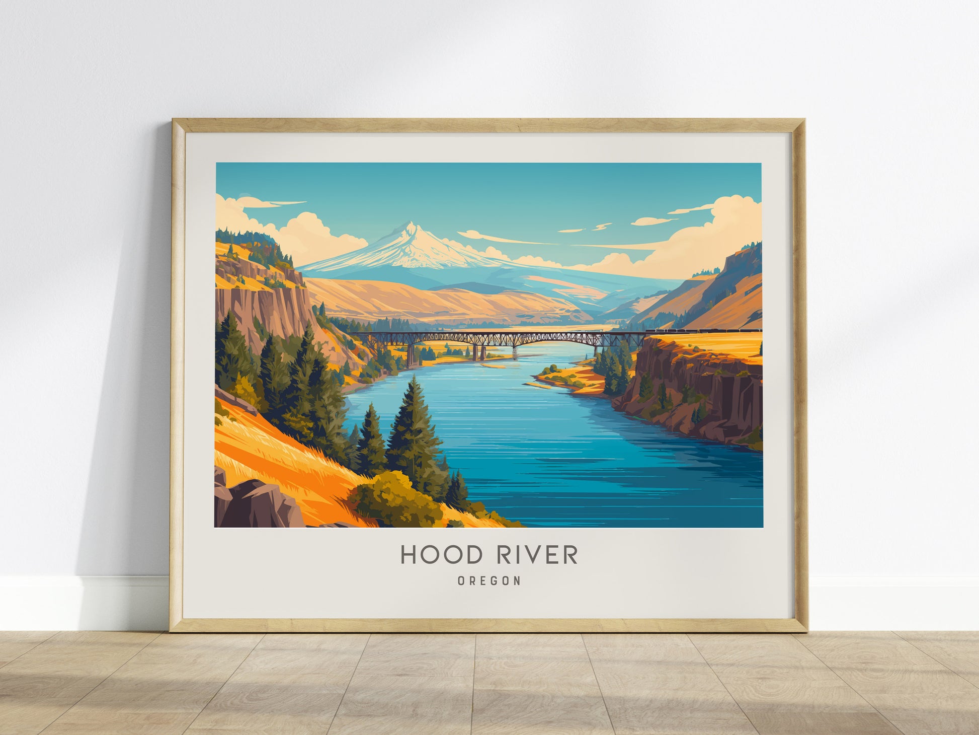 Hood River Landscape Matte Border Poster | Oregon Travel Wall Art — framed wall art