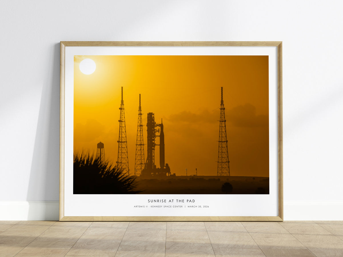 Sunrise At the Pad Landscape Poster | NASA Artemis II · Kennedy Space Center Space Photography Wall Art — framed wall art