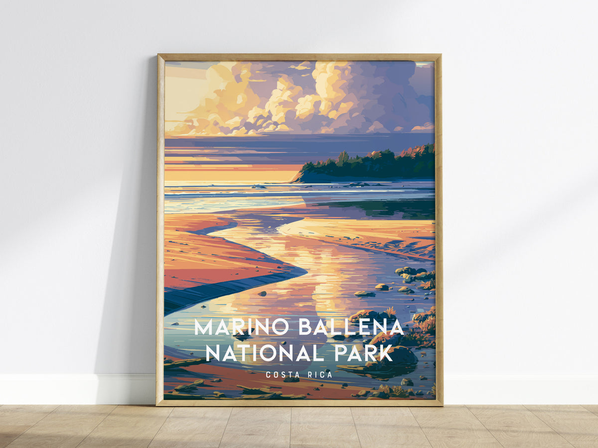 Marino Ballena National Park, Costa Rica Poster | Whale Tail Beach Tropical Wall Art — framed wall art