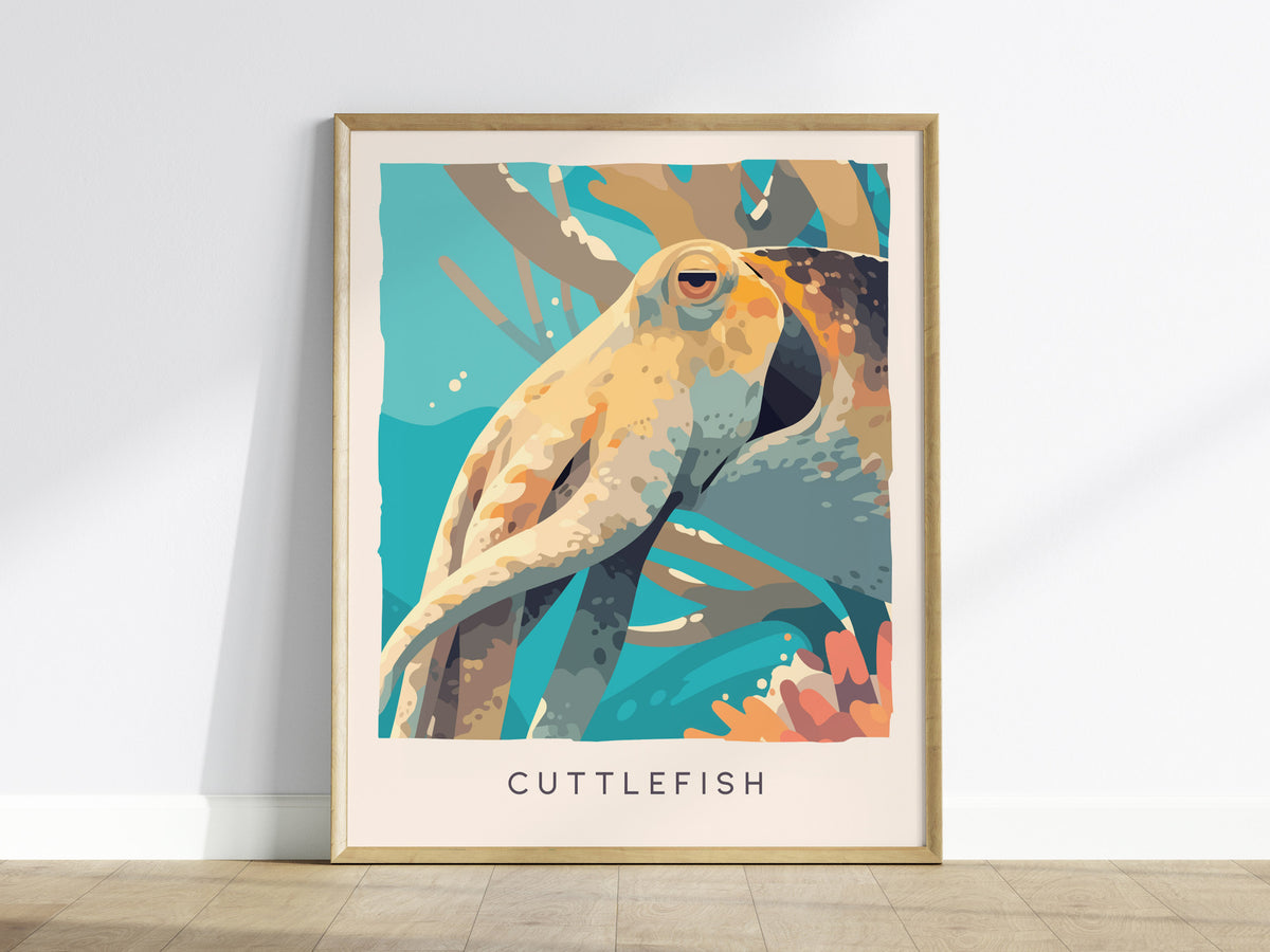 Cuttlefish Wildlife Poster | Vibrant Ocean Cephalopod Art Wall Art — framed wall art