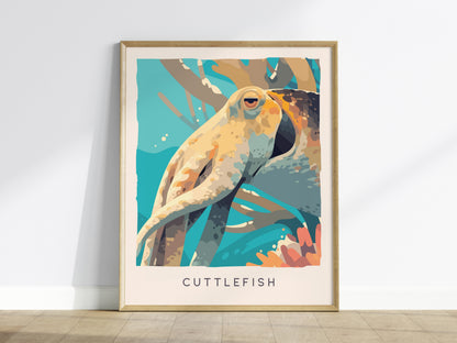 Cuttlefish Wildlife Poster | Vibrant Ocean Cephalopod Art Wall Art — framed wall art