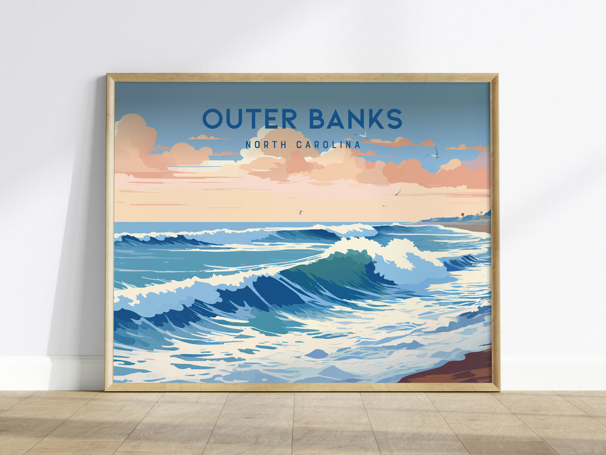 Outer Banks, North Carolina Landscape Poster | Coastal Beach Decor Wall Art — framed wall art