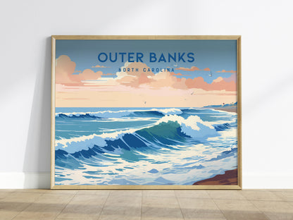Outer Banks, North Carolina Landscape Poster | Coastal Beach Decor Wall Art — framed wall art