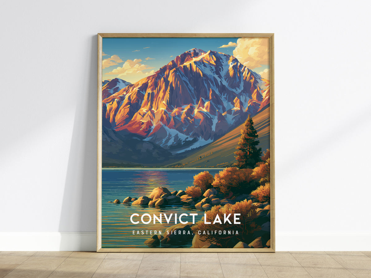 Convict Lake, Eastern Sierra, California Poster | Alpine Mountain Lake Travel Wall Art — framed wall art